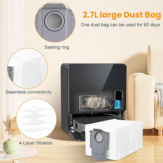 29 Pack Accessories Kit for Roborock Saros 10 Robot Vacuum, 1 Pairs Mainbrush 6 Side Brush 4 Filter 6 Dust Bags 4 Long Mop 4 Small Round Mop 1 Base Station Brush 1 Cleaning Brush 1 Screwdriver