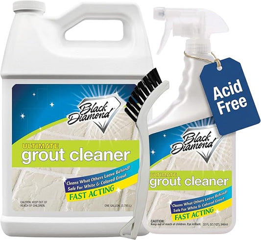 Ultimate Grout Cleaner for Tile Floors — Acid-Free Deep Cleaner Removes Grease, Dirt & Soap Scum Without Damaging Grout — Safe for Marble and All Natural Stone (1-Qt/1-G/ W/brush)
