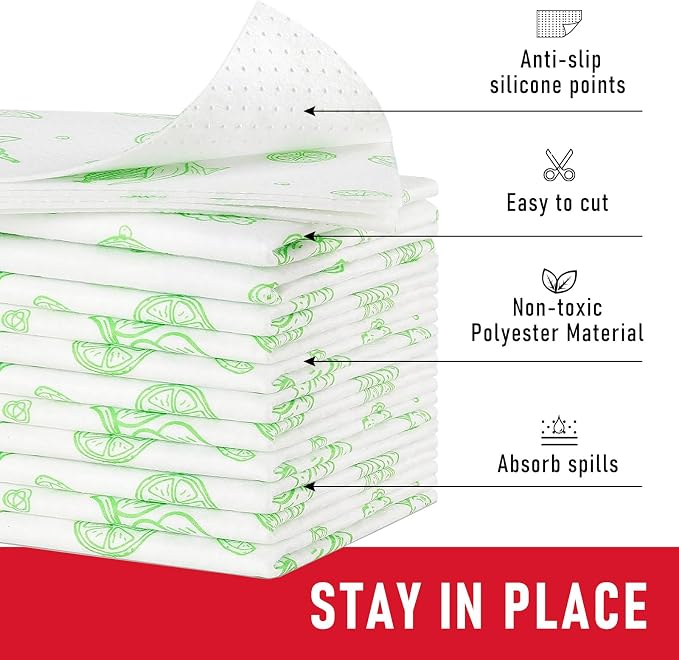 Cooyes Refrigerator Drawe Liners Super Absorbent Fridge Bin Mats Keep Produce Fresh Longer Air Circulating Non-Slip Washable Non-Adhesive (12 Pack 12" x 24" Green Veggie)
