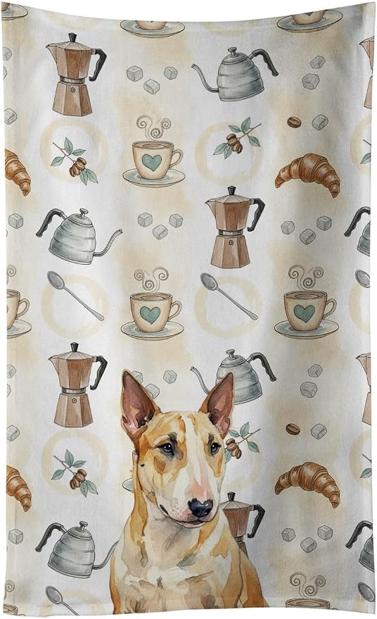 Caroline's Treasures Miniature Bull Terrier Coffee Bar Kitchen Towel Velour Plush Front and Cotton Loop Back Machine Washable