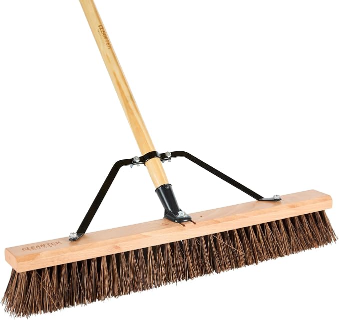 Restaurantware-Clean Tek Professional 24 Inch Push Broom, 1 Heavy-Duty Broom with 60” Handle - Palmyra Bristles, Use Indoor and Outdoor, Wooden, Commercial Use, for Deck, Driveway, Garage, Patio
