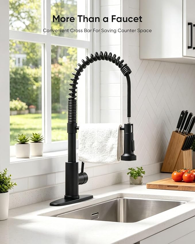 Black Kitchen Faucet with Pull Down Sprayer, Stainless Steel Single Handle Pull Out Kitchen Sink Faucets for Pot Filler, Farmhouse Camper Bar Laundry Room