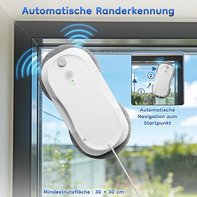 2026 Updated Window Cleaning Robot - Enhanced Battery, Max 6400Pa, Path Planning, Anti-Slipping, Edge Detection, Window Cleaner Robot for High-Rise Windows (2 pairs of nozzles, 10 cloths) (White)
