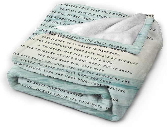 Tijuboni Psalm 91 Throw Blanket Christian Religious Gifts for Women Men Girls Boys Kids Adults Soft Flannel Fleece Blanket for Couch Sofa Bed Home Decor 60"x80"