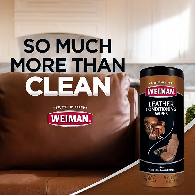 Weiman Leather Wipes - 2 Pack - Clean Condition UV Protection Help Prevent Cracking or Fading of Leather Couches, Car Seats, Shoes, Purses