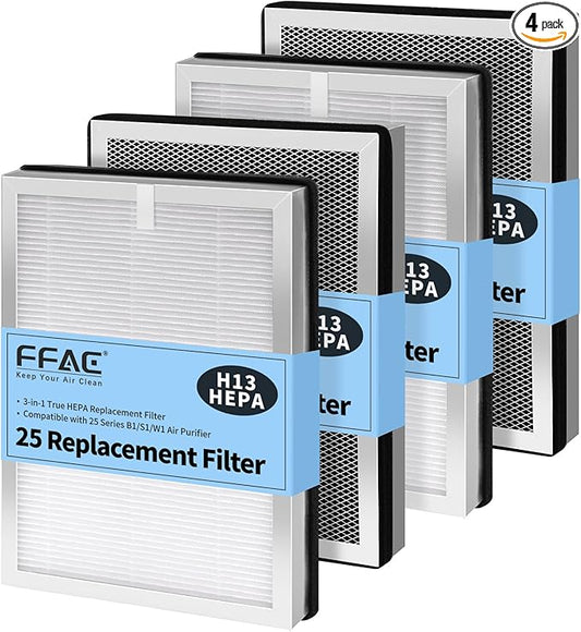 MA-25 Replacement Filter Compatible with MA-25 Air Purifier S1/W1/B1, 3-in-1 Filtration System of MA25, H13 True HEPA and Activated Carbon Filter, 4 Pack