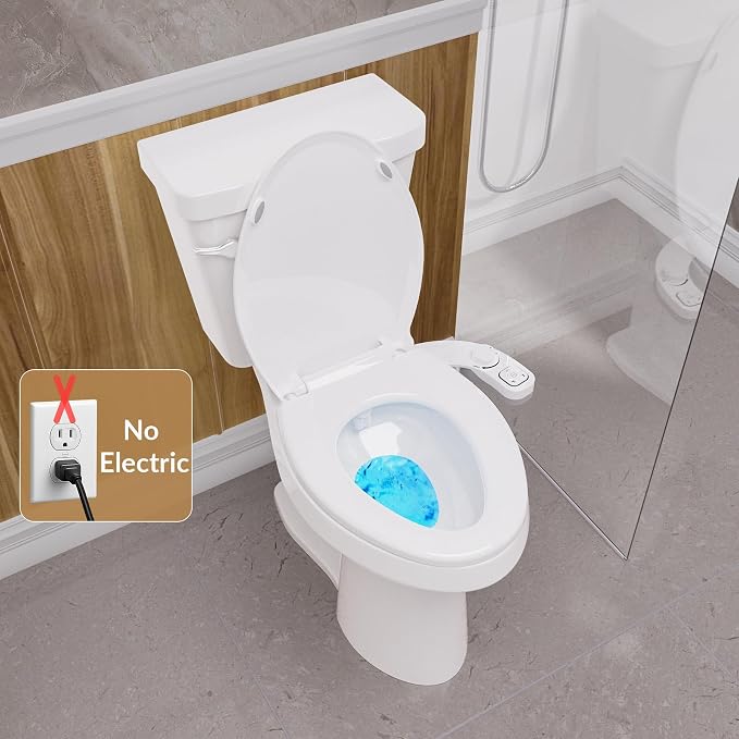Left Hand Bidet Toilet Seat Non-Electric,Fits Elongated Toilets - Soft Close Lid,Quick-Release for Easy Cleaning - Dual Nozzle System with Self Cleaning,Adjustable Water Pressure