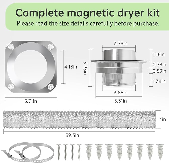 DVC-180 Magnetic Dryer Vent Coupling Connector Kit Easy to Clean Dryer Vent Hose Quick Connector Including a 3.3ft 4" Duct & 2 Clamps