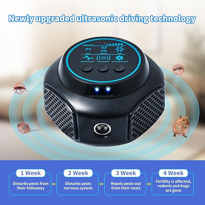 Ultrasonic Pest Repellent Plug in Upgraded High-Power, Mouse Rodent Repellent Insect Control for Rat Mice Squirrel Spider Bug Roach, Electronic Repelling Device with 3 Mode Switching (Black 1Pack)