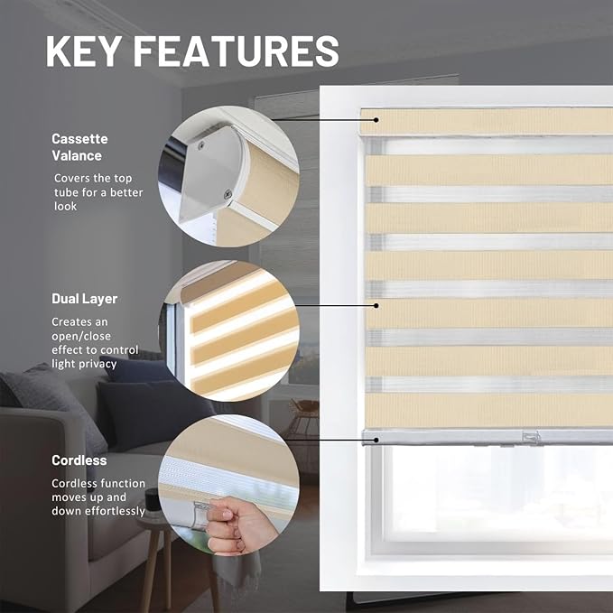 CHICOLOGY Zebra Blinds, Roller Window Shades, Blinds for Windows, Roller Shades for Windows, Window Shades for Home, Window Shades, Pull Down Shades for Windows, 30" W X 72" H, Basic Pearl