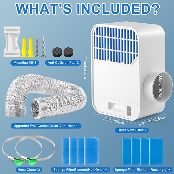 3-in-1 Indoor Dryer Vent Kit with 8-Layer Filter & 10FT Hose – Lint Trap Box with Water Drawer System, Easy Install for Electric Dryers, Improves Air Quality