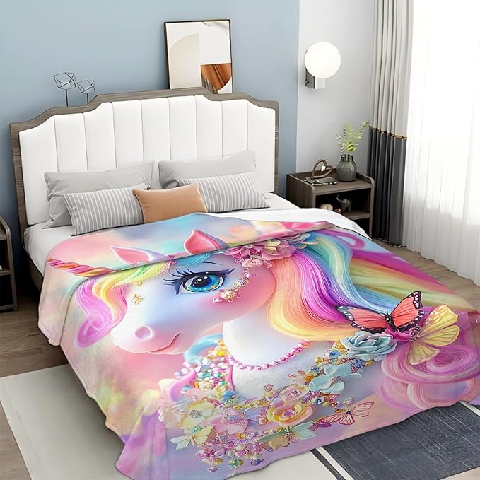Tijuboni Pink Unicorn Throw Blanket Unicorn Gifts for Girls Women Boys Men Kids Adults Soft Flannel Fleece Blanket for Couch Sofa Bed Home Decor 60"x80"