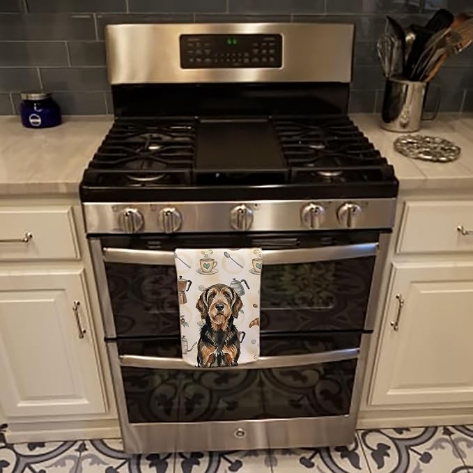 Caroline's Treasures Black and Tan Otterhound Coffee Bar Kitchen Towel Velour Plush Front and Cotton Loop Back Machine Washable