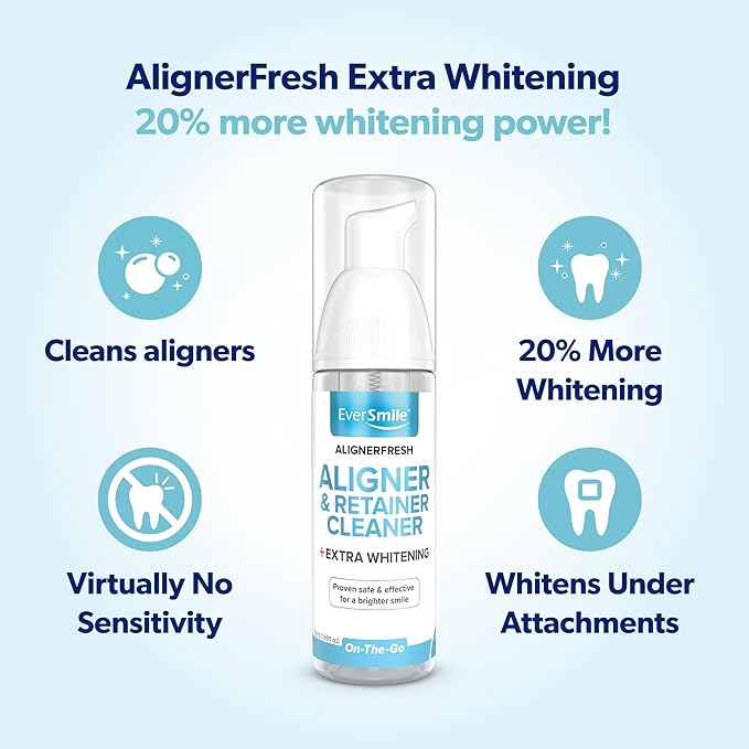 EverSmile AlignerFresh Extra Whitening Foam – Cleaner Compatible w/Invisalign and All Clear Aligners and Retainers – Eliminates Bacteria, Whitens Teeth, Fights Bad Breath – 50ml (1 Pack)