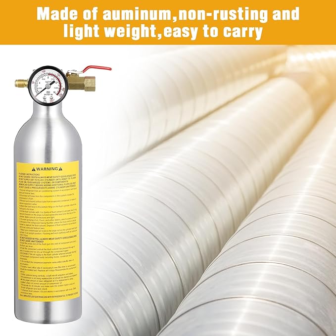 Rossesay AC Flush Kit Air Conditioner System Flush Canister Kit AC Drain Line Cleaner Tool Air Conditioning Pipeline Cleaning Tool Set with Gauge, Air Fittings and Hose for Car Air Conditioner Pipe