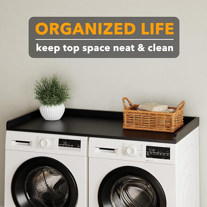 SpaceAid Washer Dryer Countertop, Laundry Wood Shelf Topper with Edge, 54" Width x 27.5" Depth Cover Guard Organizer for Washer and Dryer Laundry Hamper Counter Storage Organization (Black)