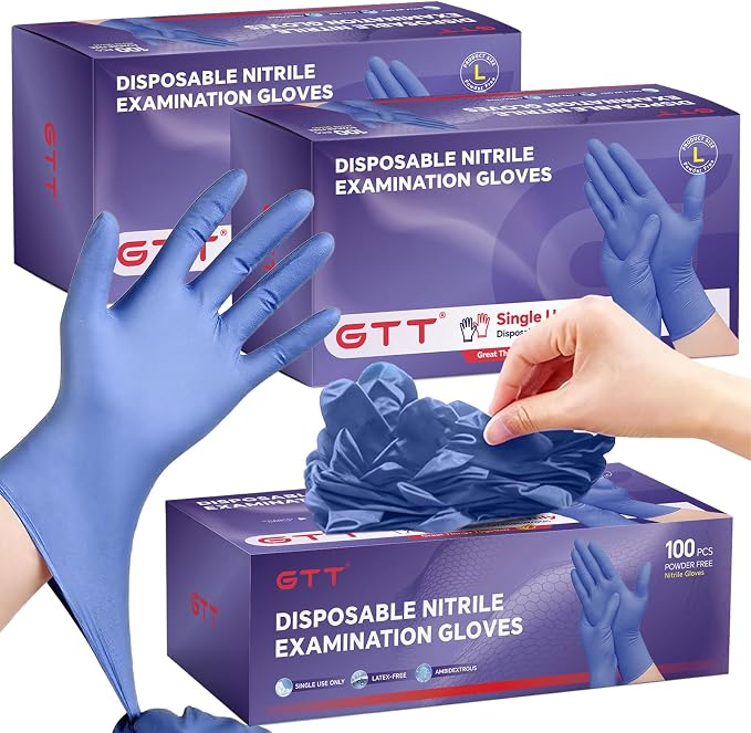 GTT Purple Nitrile Exam Gloves 6 Mil, Powder-Free Disposable Gloves First Aid,Cleaning Food Prep, Tattoo,Cooking 200 Count