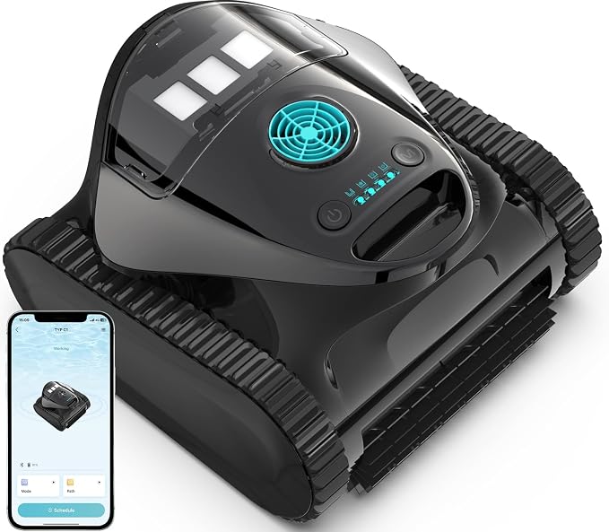 C1 Cordless Robotic Pool Cleaner with 180Mins, Wall Climbing & Waterline Cleaning, Long Runtime, Dual Layers, Automatic Pool Vacuum with APP, Multi Cleaning Modes and Paths, Transparent Navy Black