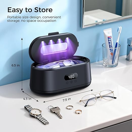 Ultrasonic Jewelry Cleaner, 50KHz Ultrasonic Cleaner Machine, Dual Modes & LED Display, 5 Cleaning Modes, 24W Sonic Cleaner for Jewelry, Eyeglasses, Watches, Rings, Watch Strap,Dentures(Black)