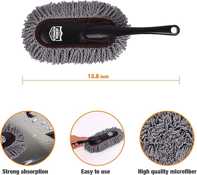 Auto Duster Extendable Handle, Car Duster Set, Scratch Remover Large and Small Brushes Remove Dust Exterior Interior of RVs and Trucks, Microfiber Auto Interior Brush, 2-Packs - Gifts for Men Women