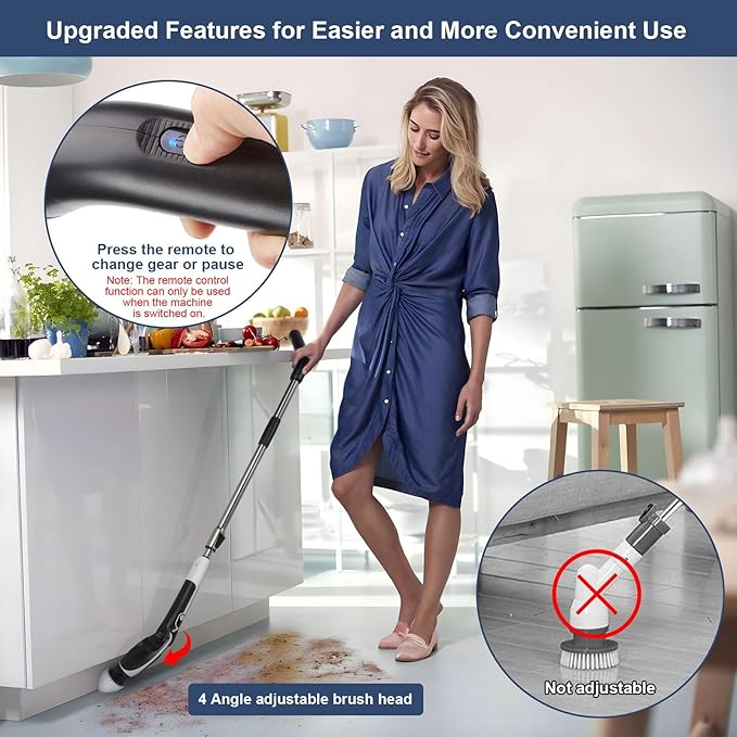 Electric Spin Scrubber with 4 Adjustable Angles & 11 Brush Heads, Effortless Cleaning for Bathroom, Tub, Tile, and Floors, Powerful, Lightweight & Cordless