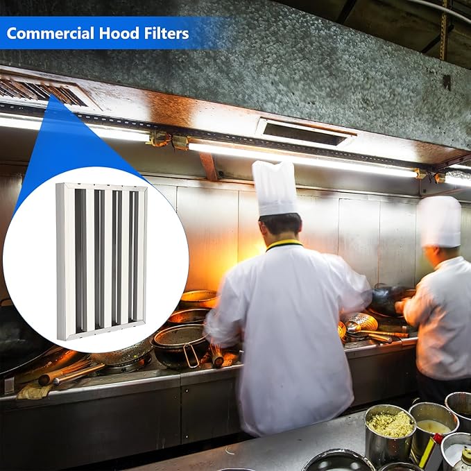 19.5" x 19.5" Hood Filters Pack of 6, 430 Stainless Steel 5-Groove Baffle Grease Filters for Restaurant Exhaust Systems, Kitchen Commercial Exhaust Hoods, Easy to Clean