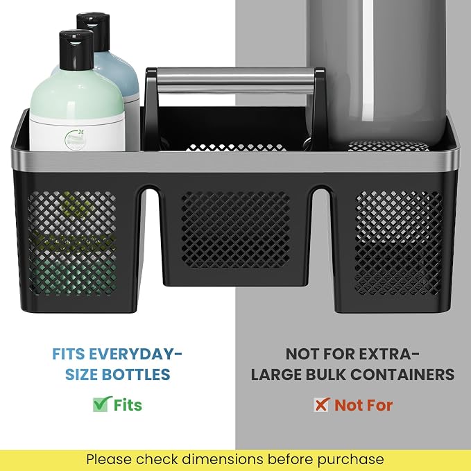 BYUNER Plastic Shower Caddy Dorm: Portable Cleaning & Shower Caddy with Handle, 4 Divided Compartments, All-Side Drainage, Rigid Plastic Basket Tote for College Dorm & Bathroom Use