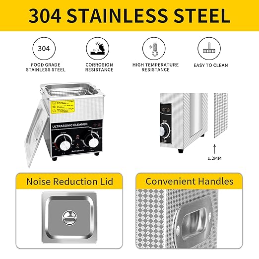 Commercial Ultrasonic Cleaner with Knob, 2L Professional Ultrasonic Cleaner, 40kHz with Heater and Timer for Tools, Jewelry, Watches, Glasses, Dentures, and Small Metal Parts