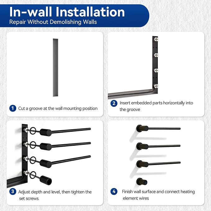 Electric Towel Warmer Concealed, Swivel Heated Towel Rack for Bathroom, Built-in Modular Electric Towel Rack with Timer, Thermostat, LED Display, 3 Bar 180° Rotation, Hardwired (Black, 3-Bar)
