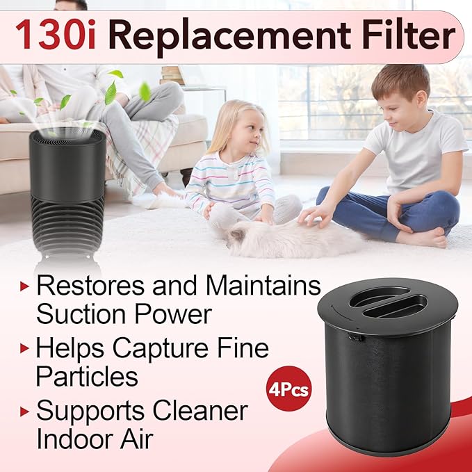 4 Pcs 130i Replacement Filter Compatible with PuroAir Air Purifier, 3-in-1 High-Efficiency Filtration with Activated Carbon Filtration, Ultra-Silent and Long-Lasting Performance