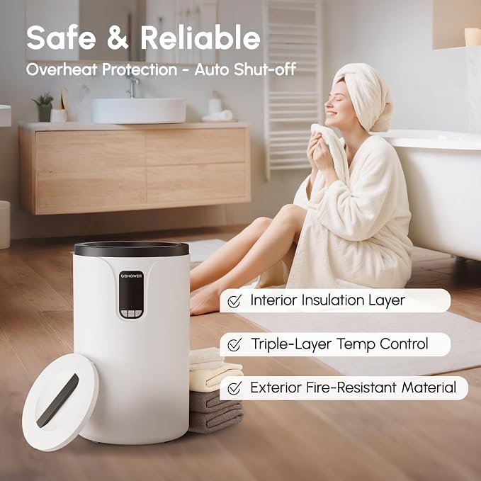 USHOWER Towel Warmers for Bathroom, 20L Large Towel Warmer Bucket for Spa, LCD Screen Display Time, Temperature, Auto Shut-Off Towel Heater Fits Two 40"x70" Oversized Towels, Blankets, Bathrobes, PJ’s