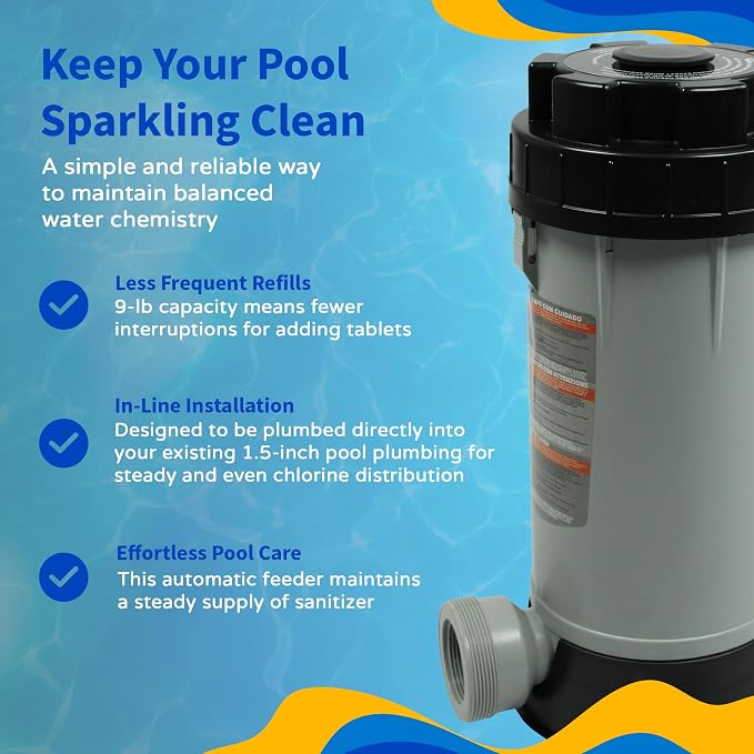 Blue Wave NA3424 In-line Automatic Chlorine Feeder for Above Ground Pools, 9-Pound,Gray,Black