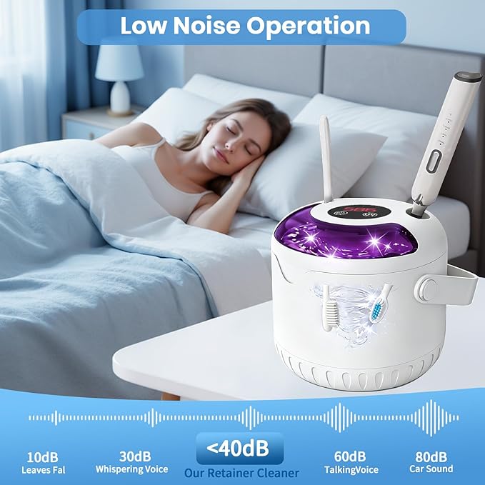 Ultrasonic Retainer Cleaner Machine, Upgraded Handle Design, 45kHz for Dentures, Night Guards, Aligners & Jewelry, Digital Timer Deep Cleaning (White)