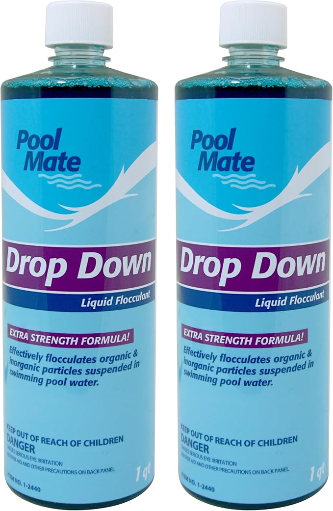 Pool Mate 1-Quart 2-Pack Premium Drop Down Liquid Flocculant, Pool Clarifier, Made in USA