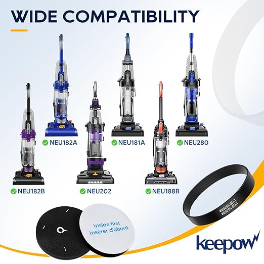 KEEPOW Vacuum Belt and Filter Compatible with Eureka Power Speed Vacuum NEU182B, NEU181, NEU180 NEU180B NEU180C NEU182A NEU12CT NEU186 NEU188 NEU188A NEU190 NEU192A NEU202, Part #E0202 & E0205, 9 Pack
