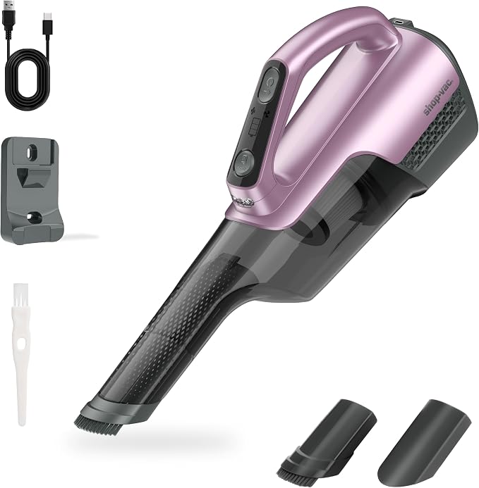 Shop-Vac S3 20V Handheld Vacuum Cordless, Dual-Speed Powerful Portable Car Vacuum Rechargeable, Wall-Mounted Lightweight Hand Vacuum for Home & Car, LED Light, HEPA Filter, Purple
