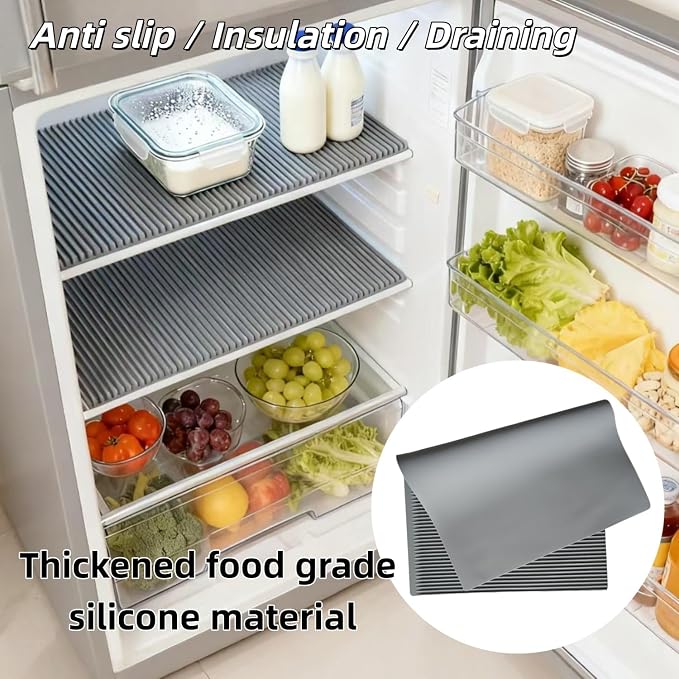 Refrigerator Mats 3PCS Silicone Shelf Liners Refrigerator Mats Heat Resistant Cup Pad Multifunctional Pads Drawer Table Placemats Gray/Blue/Clear