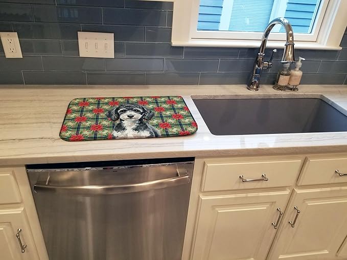 Caroline's Treasures Miniature Parti Poodle Christmas PoinsettIas Dish Drying Mat Absorbent Dish Drying Mat Pad for Kitchen Counter Dish Drainer Mat for Countertop, 14 x 21", Multicolor
