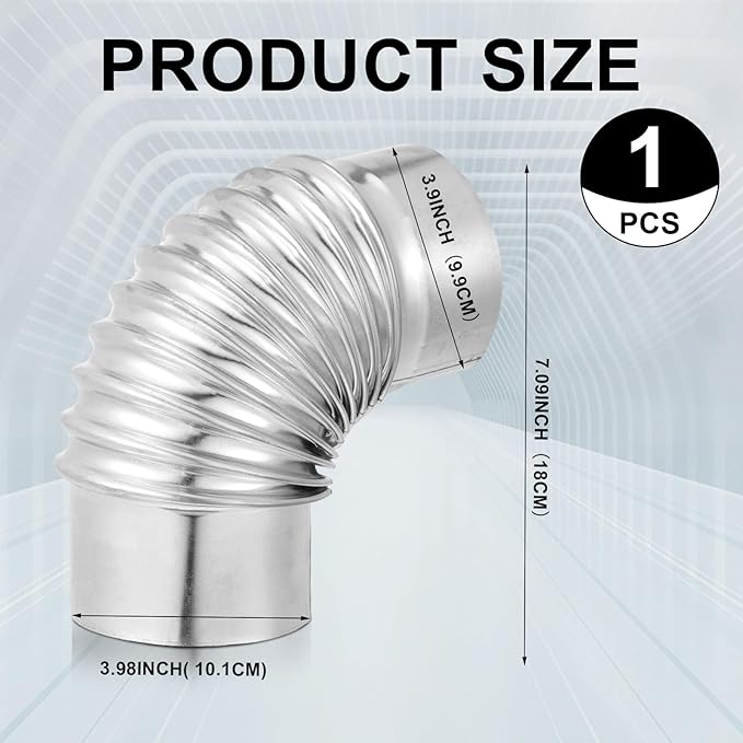 Hicarer 1 Pcs 4 Inch 90 Degree Galvanized Dryer Elbow Vent Tube Connector Adjustable Dryer Vent Elbow Connector for 4" HVAC Duct Pipe Hose Ductwork