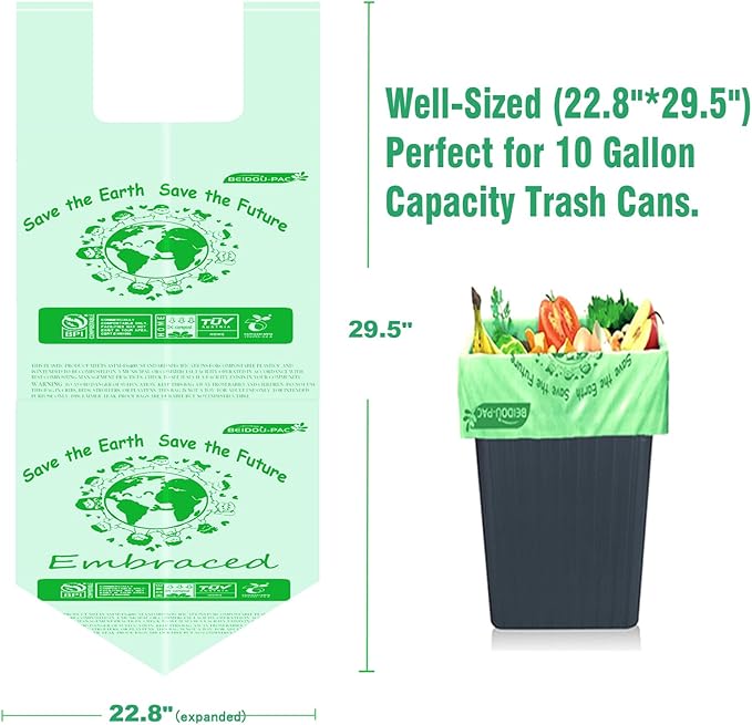 BEIDOU-PAC 8-10 Gallon Compostable Trash Bags, 120 Count, Compost Bags Kitchen Trash Bags with Handle, Sturdy Biodegradable Garbage Bags Food Scrap Waste Bags, ASTM D6400, US BPI Certified
