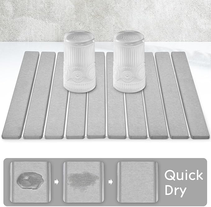 Large Stone Dish Drying Mat for Kitchen Counter, 24"(L)×16"(W), Collapsible Quick Dry Dish Drying Mat, Ultra Absorbent Diatomaceous Earth Mats for Dishes Bottles Cups, Match Any Countertop