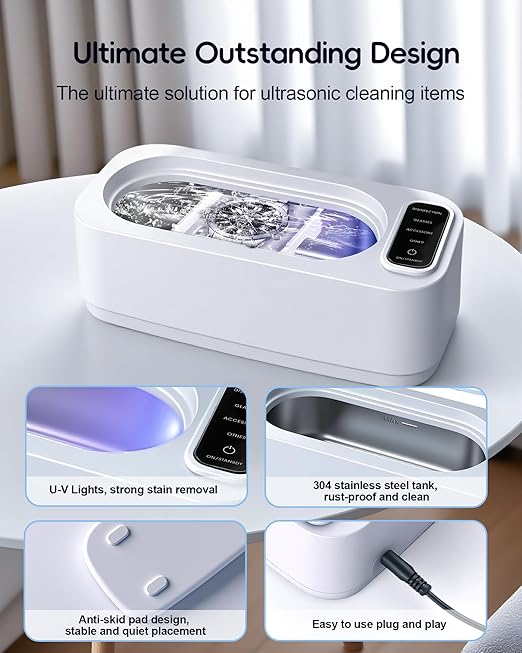 Ultrasonic Jewelry Cleaner Machine, 48KHz Ring Ultrasonic Cleaner, 4 Cleaning Modes - Suitable for Eyeglasses, Jewelry, Rings, Watchbands, Braces, Dentures, 13.5oz 304 Stainless Steel Tank for Gift