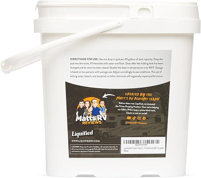 Liquified RV Toilet Treatment Drop-Ins - Prevents Tank Odors - Breaks Down Waste and Tissue - Septic Tank Safe - Matts RV Reviews - Orange Scent - 60 Treatments (60 1oz pods)