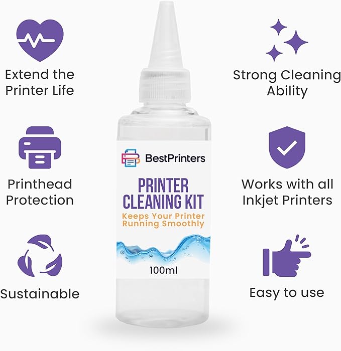 Best Printer Cleaning Kit for Epson, HP | Brother Inkjet Printhead Cleaning Kit | Inkjet Printer Head Cleaner | Printer Head Cleaning Kit with LARGE 20ml Syringe - 100ml Printer Cleaning Fluid
