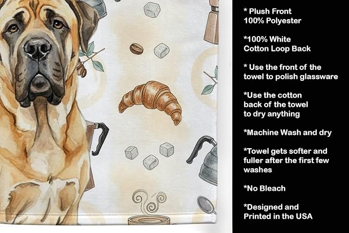 Caroline's Treasures Fawn English Mastiff Coffee Bar Kitchen Towel Velour Plush Front and Cotton Loop Back Machine Washable