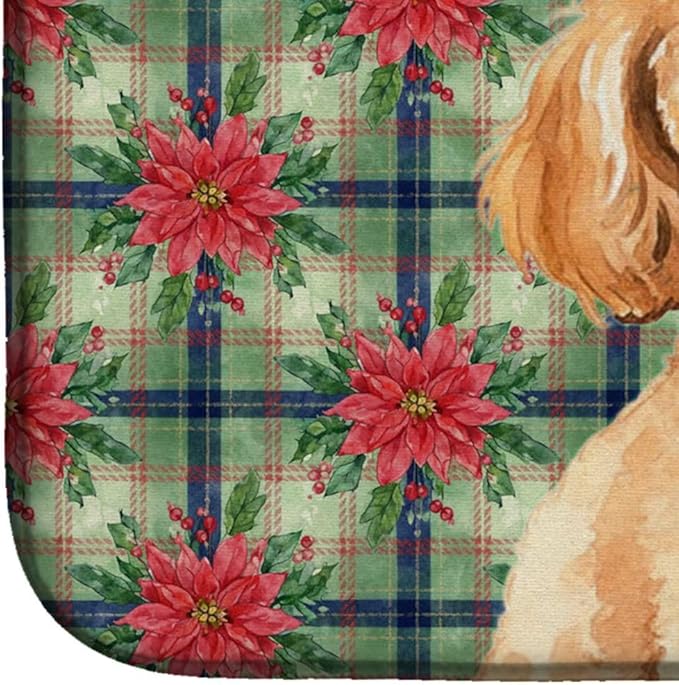 Caroline's Treasures Toy Apricot Poodle Christmas PoinsettIas Dish Drying Mat Absorbent Dish Drying Mat Pad for Kitchen Counter Dish Drainer Mat for Countertop, 14 x 21", Multicolor