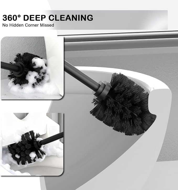 Stainless Steel Toilet Brush and Holder Set : Weighted Stable Base, Removable Inner Tube.Long Handle Toilet Bowl Brush Splash-Proof Design for Deep Cleaning & Space-Saving Storage,Bronze