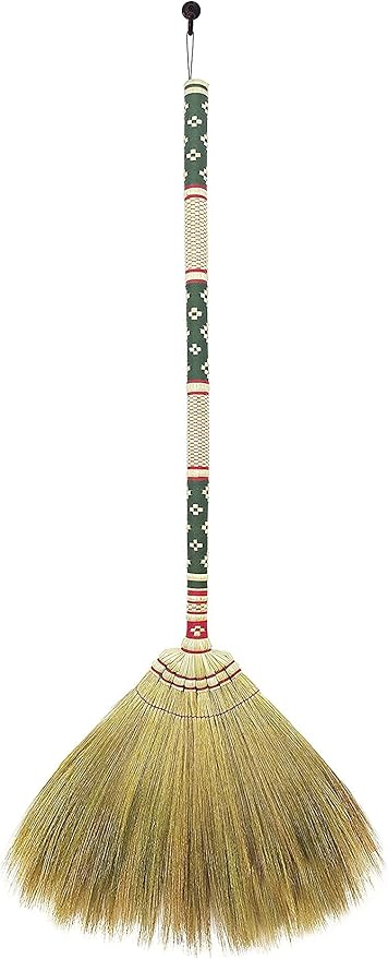 Thai Vintage Retro Grass Broom Stick, Asian Straw for Wedding Jumping, Witch, House, Long With Solid Wood Handle - Primitive Sweeping Dirt Dust Garbage
