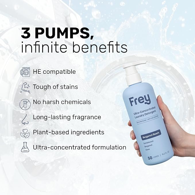FREY The Complete Package - Concentrated Liquid Laundry Detergent, Fabric Softener, & Dryer Sheets (Sandalwood)
