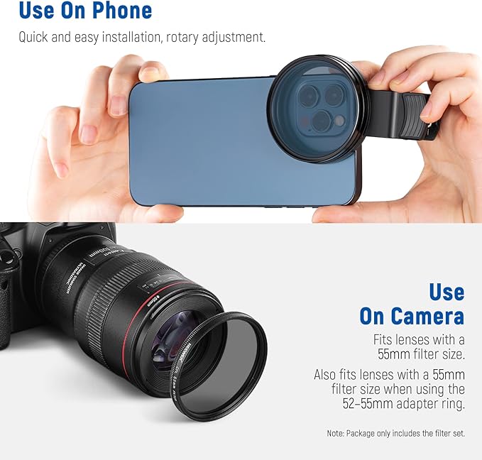 NEEWER 55mm ND + CPL + Star + 4 Graduated Color Filter Set with Phone Lens Clamp Compatible with iPhone 17 16 16e 15 14 Pro Max Plus Samsung Galaxy S25 Ultra